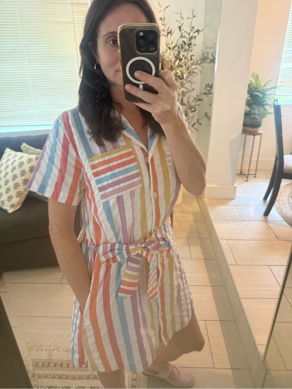 Roller Rabbit Short Sleeve Striped Belted Shirt Dress 100% Cotton Size S NWT